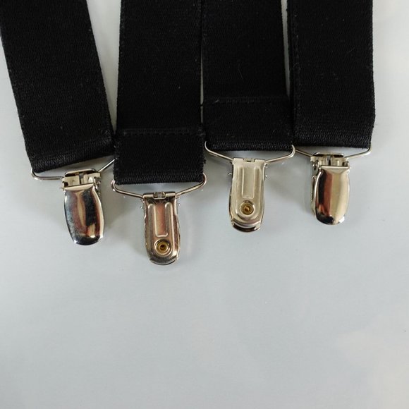Suspender Mens Black Clip On Button Adjustable Strap Work Non Stretch X Back - Picture 3 of 7